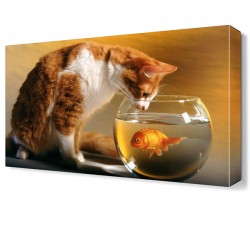 Kedi ve Fanustaki Balık Canvas Tablo