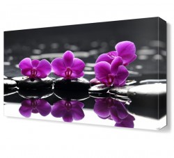 Mor Çiçekler ve Masaj Taşları Canvas Tablo