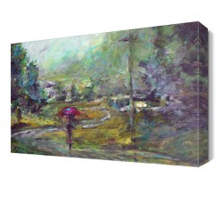 Kırmızı Şemsiyeli Kadın Tablosu